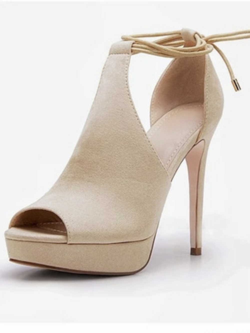 Suede Peep Toe Heels Sexy Sandals Strappy Lace Up Tie |NWOT